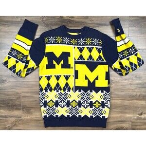 FOCO Official NCAA Michigan Wolverines Busy Block Snowfall Sweater SZ S